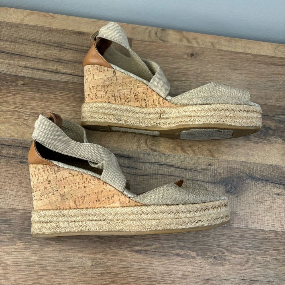 Tory Burch Natanya Peep Toe Cork Wedge Espadrille Sandal Honey Wheat Women’s - Picture 7 of 9